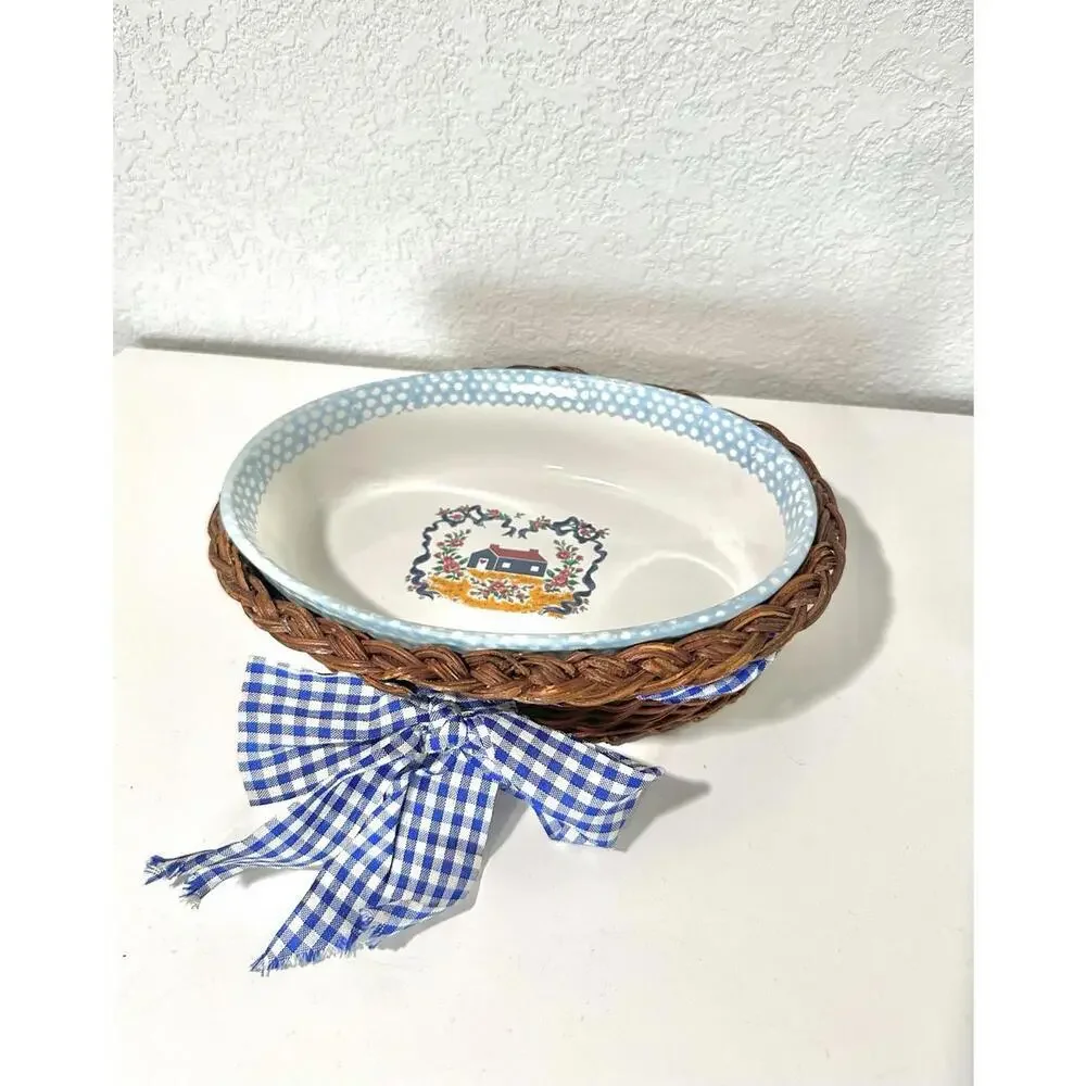 Teamson 1995 Casserole Baking Dish Oval Country Home and Woven Basket with Bow